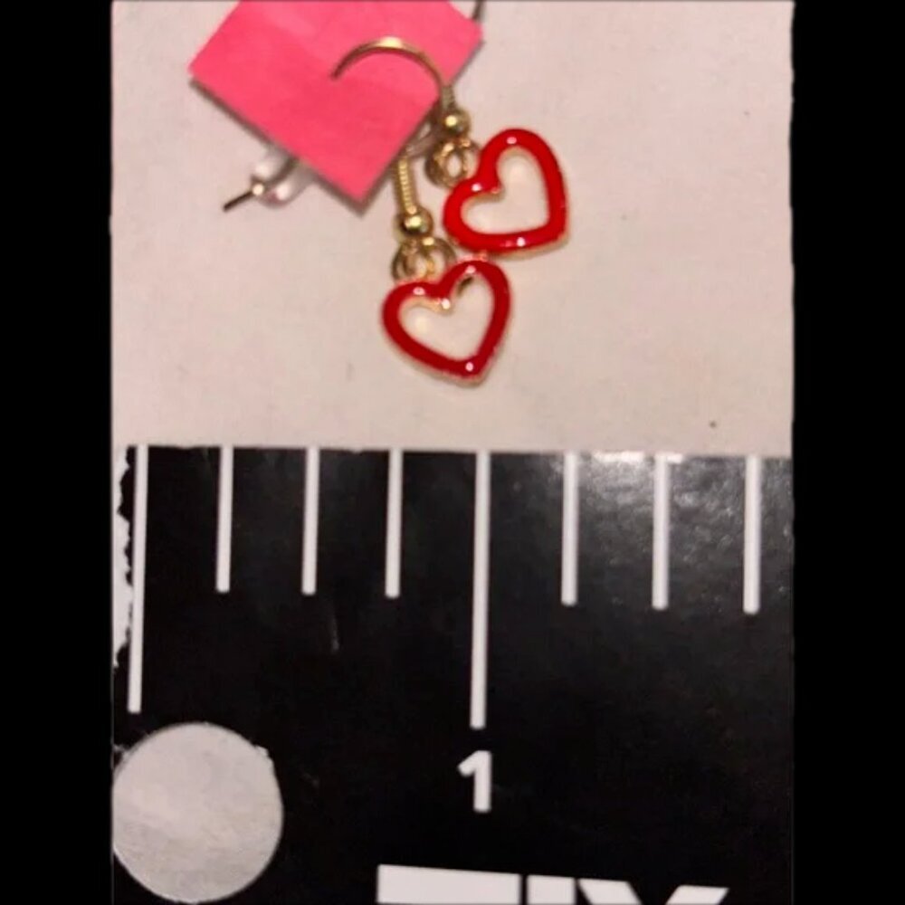 Porcelain and Stainless Brass rare Handmade Neiman Marcus Red Heart Earrings NEW